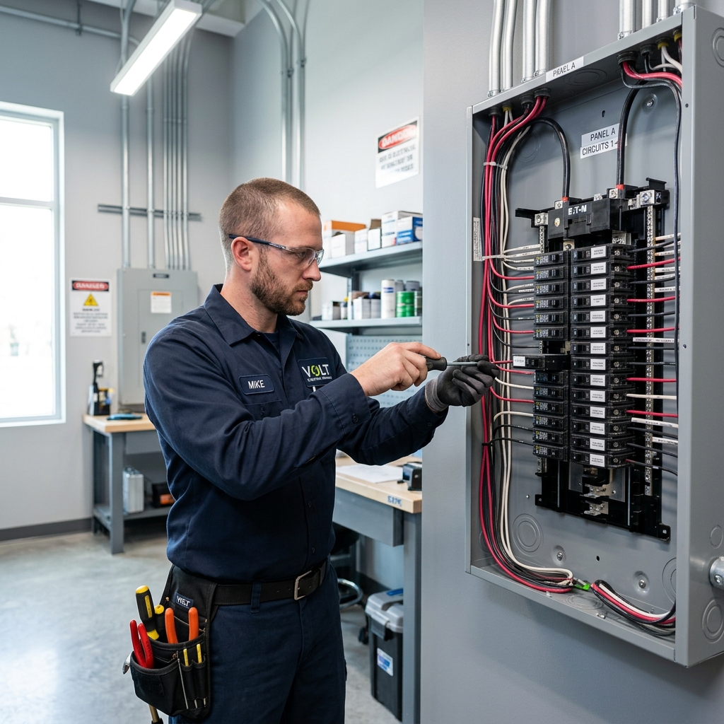 Licensed Electrician working on electrical panel in Naples FL