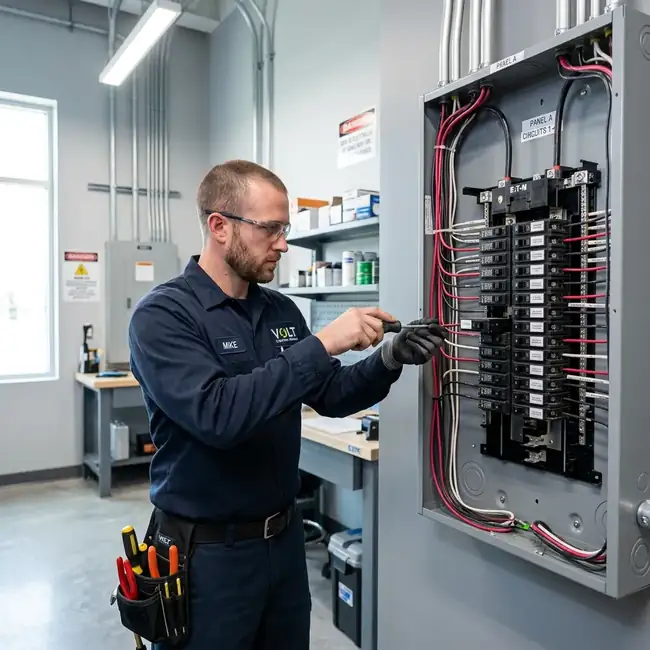 Licensed Electrician working on electrical panel in Naples FL