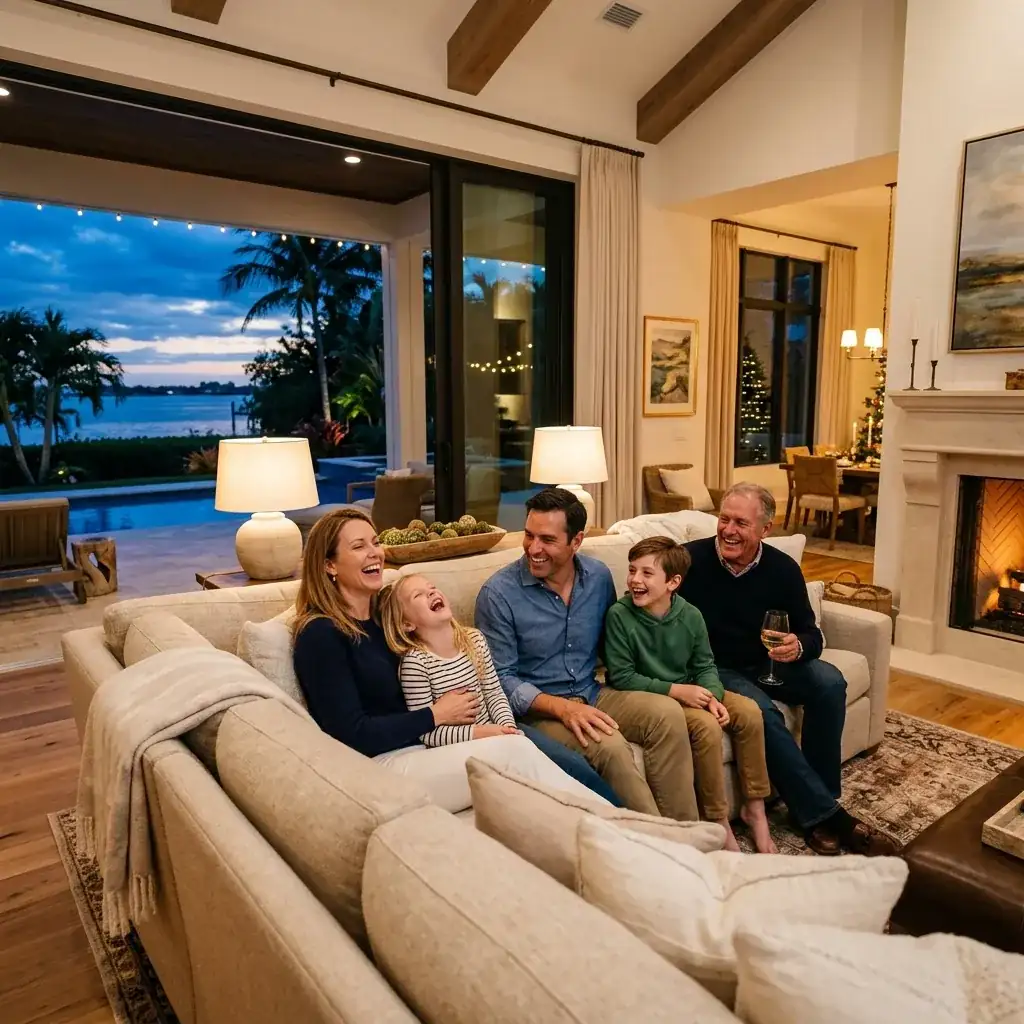Happy family in a warm, safely lit home in Naples FL